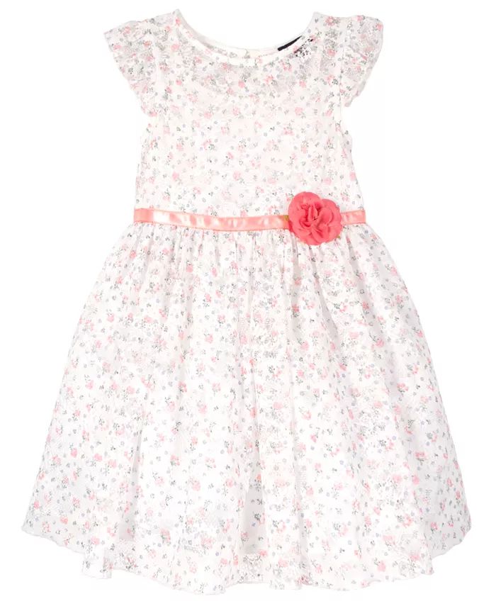Pink & Violet Little Girls Flutter Sleeve Allover Printed Lace Dress - Macy's | Macy's