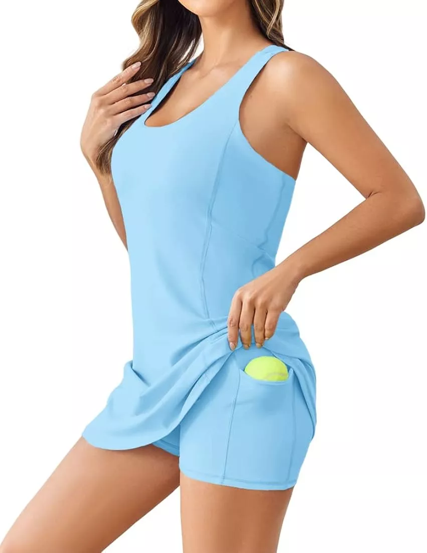 Womens Tennis Dress Built in Shorts & Bra Adjustable Straps