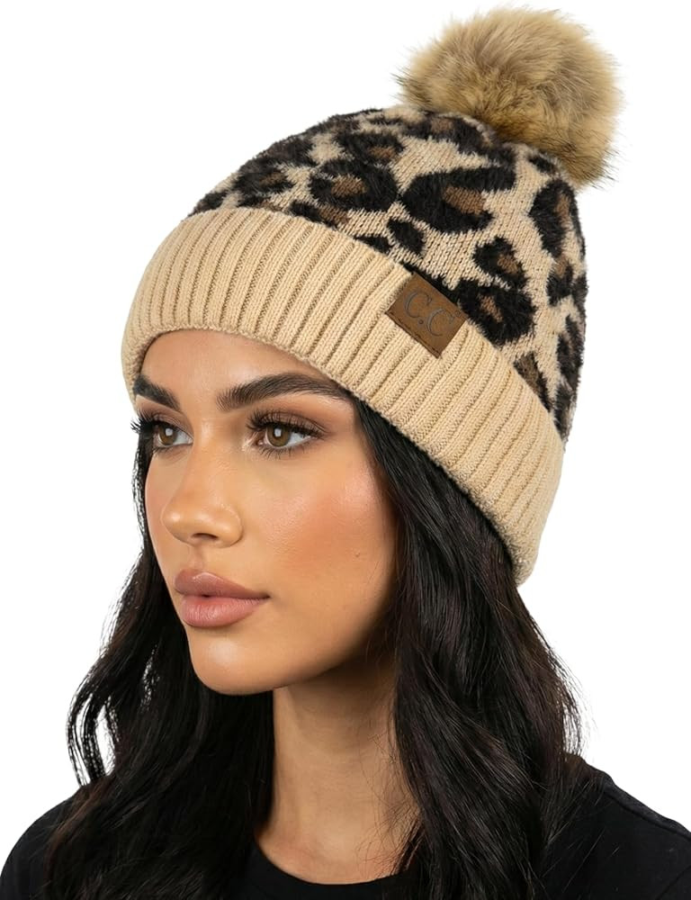 Funky Junque Women’s Pom Pom Beanie – Soft Knit Winter Hat for Women & Teens, Leopard & Zebra... | Amazon (US)