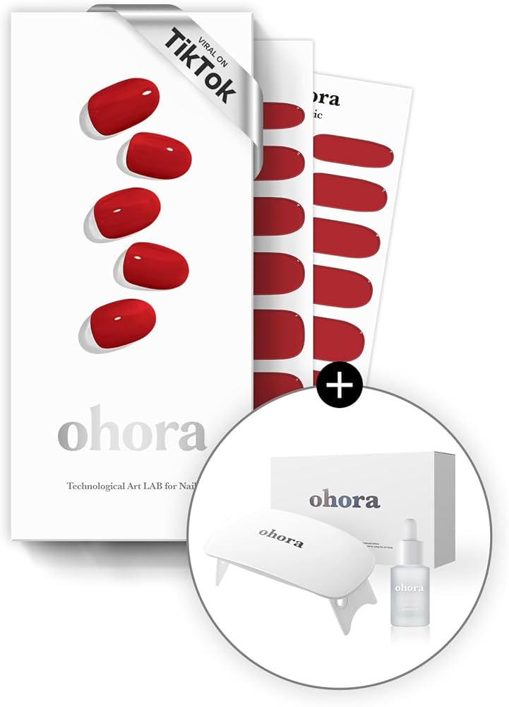 ohora Bundle Set (N Addict Starter Kit) - Red Solid Gel Nail Strips with UV/LED Lamp and Mini Rem... | Amazon (US)
