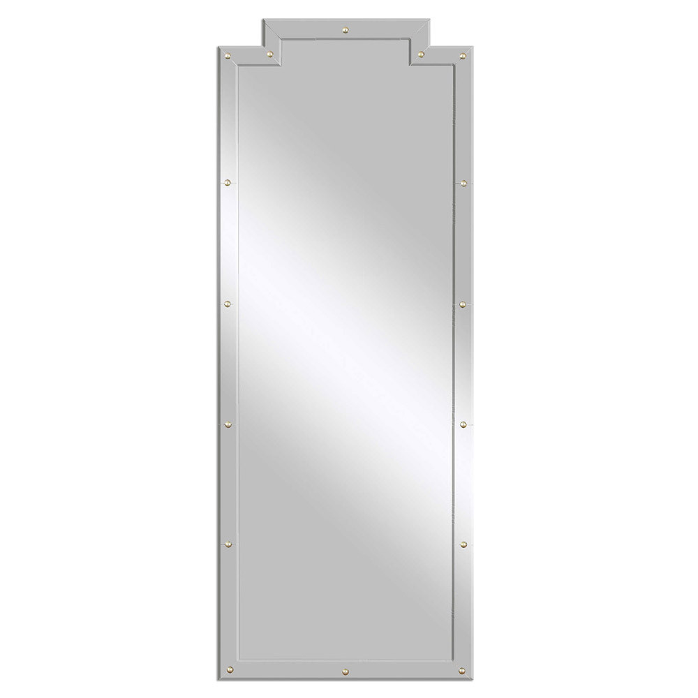 Dean Hollywood Regency Antique Gold Nailhead Beveled Floor Mirror | Kathy Kuo Home