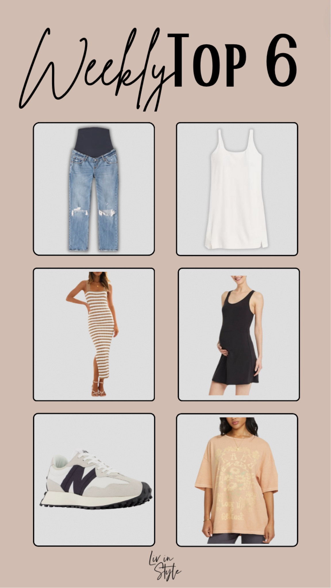 This week’s top 6! My favorite maternity jeans, a non maternity but bump friendly athletic dress, a non maternity bump friendly Amazon dress, a maternity athletic dress, my favorite lifestyle sneakers, and an oversized tee from the NSale!

#LTKSaleAlert #LTKBump #LTKStyleTip