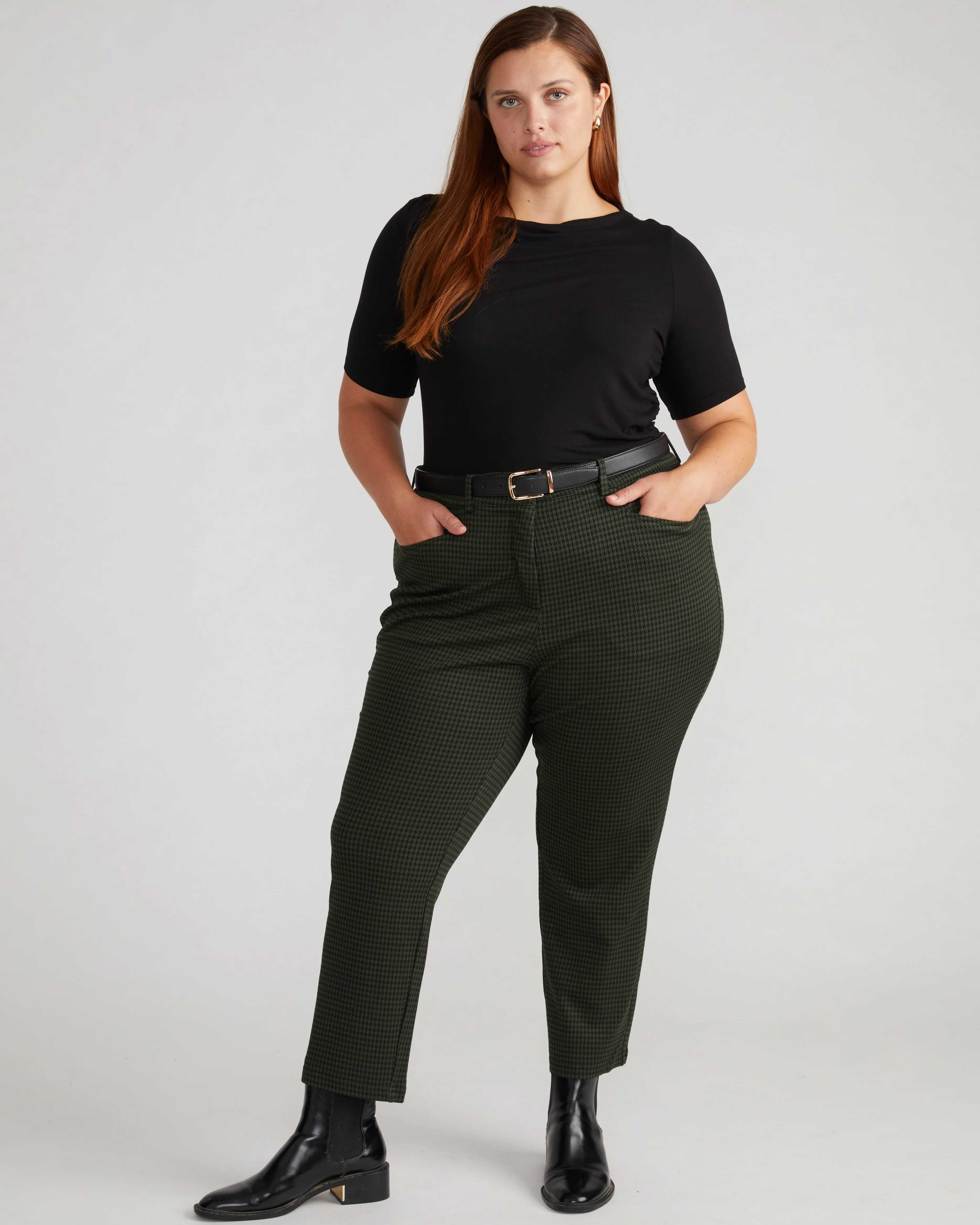 Cigarette Ponte Pants - Forest Houndstooth | Universal Standard