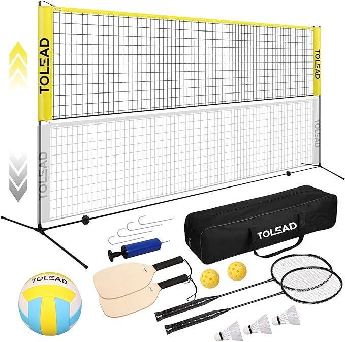 All-in-One Pickleball & Badminton Net Set, Portable Volleyball Net Set for Backyard, Outdoor Spor... | Amazon (US)