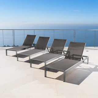 Cape Coral Outdoor Aluminum Chaise Lounge with Mesh Seat (Set of 4) by Christopher Knight Home | Bed Bath & Beyond