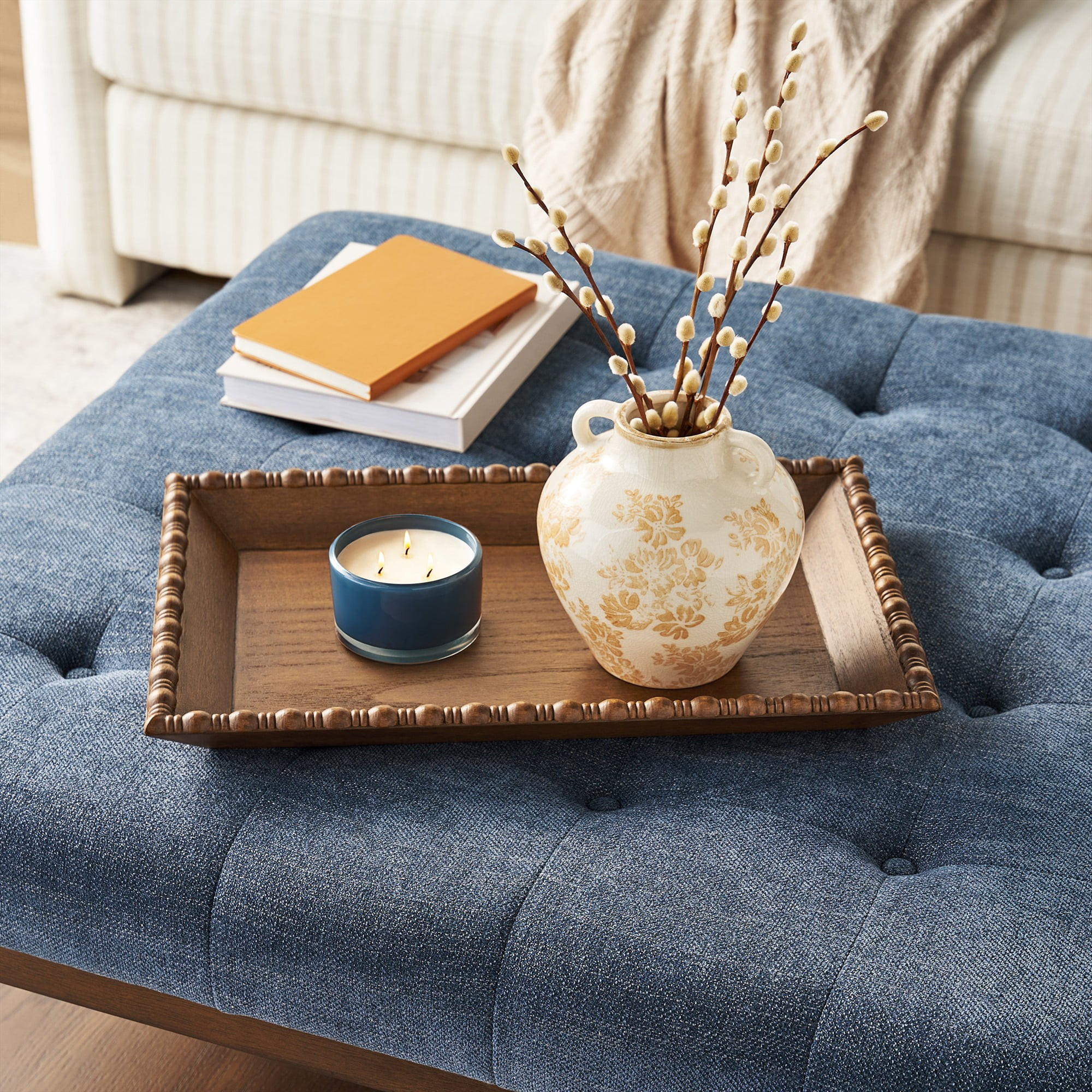 The Pioneer Woman Harper Rustic Brown Decorative Tray with Beaded Rim, 18.7 x 12.4 inches | Walmart (US)