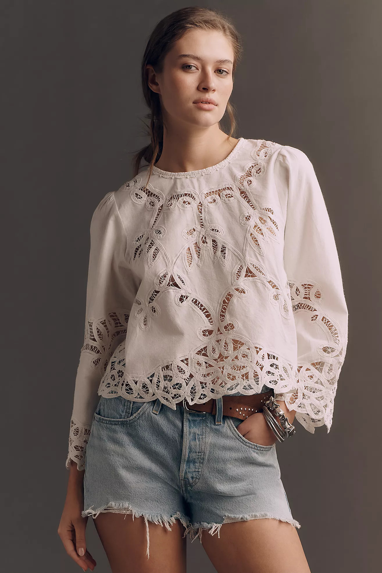 THE GREAT. Picnic Lace Long-Sleeve Top | Anthropologie (US)