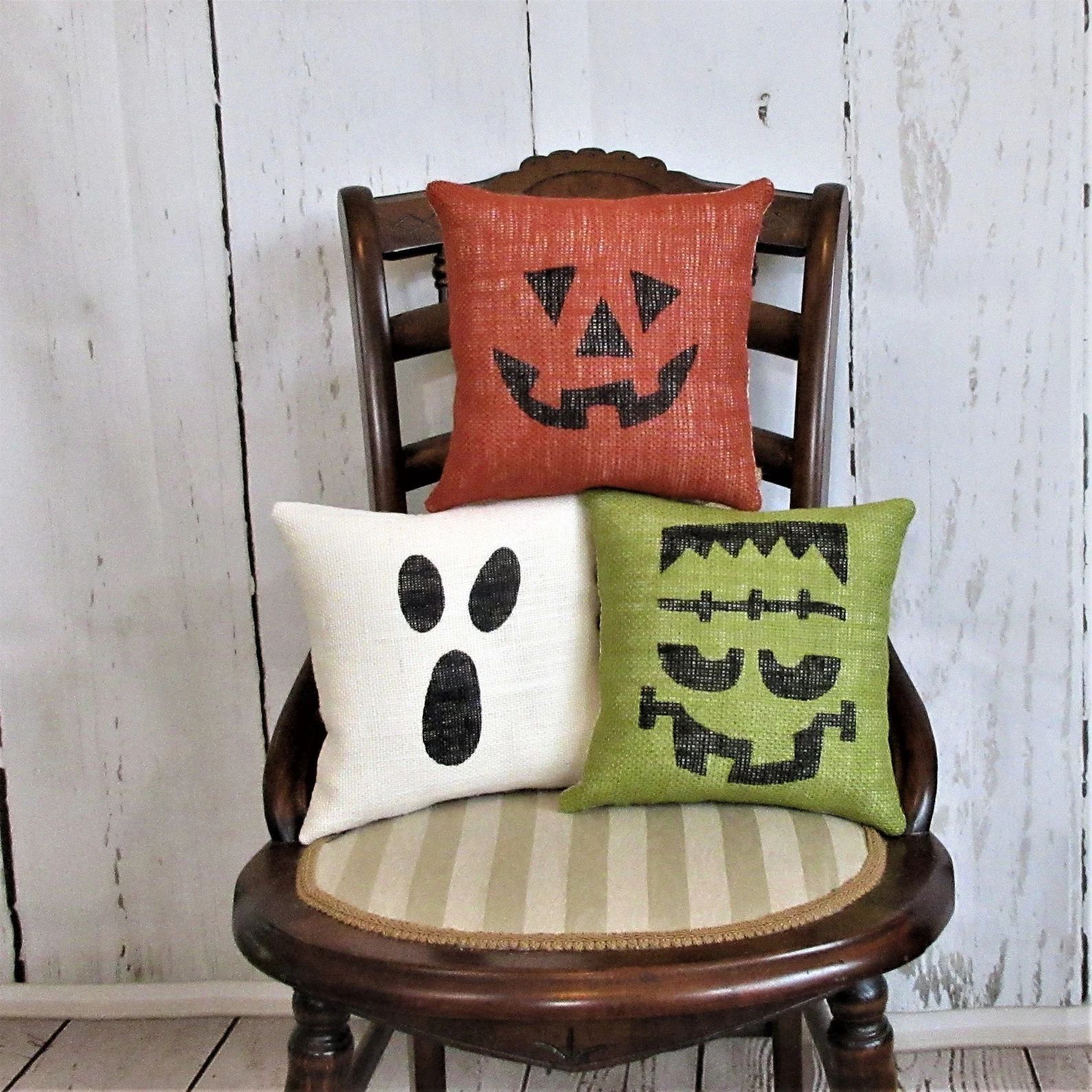 Halloween pillows pumpkin pillow Ghost pillow Frankenstein pillow burlap pillow Halloween decor F... | Etsy (US)