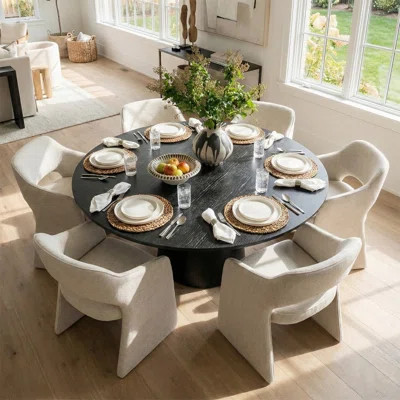 6 - Person Dining Table Sets With Round Table & 6 Upholstered Fabric Chairs | Wayfair North America