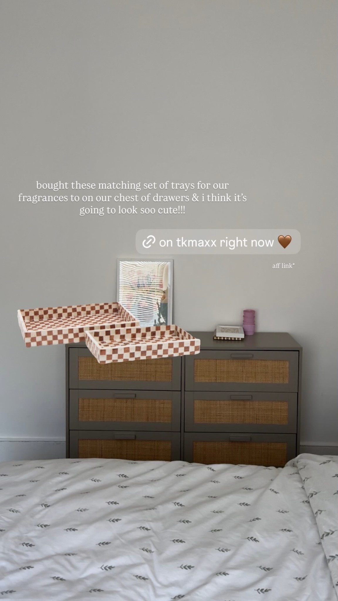 We bought these checkered trays for our fragrances to go on our chest of drawers and i think it’s going to look sooo cute!!! 

From tkmaxx and they have a small and large sizes!! 

#LTKspring #LTKeurope #LTKhome
