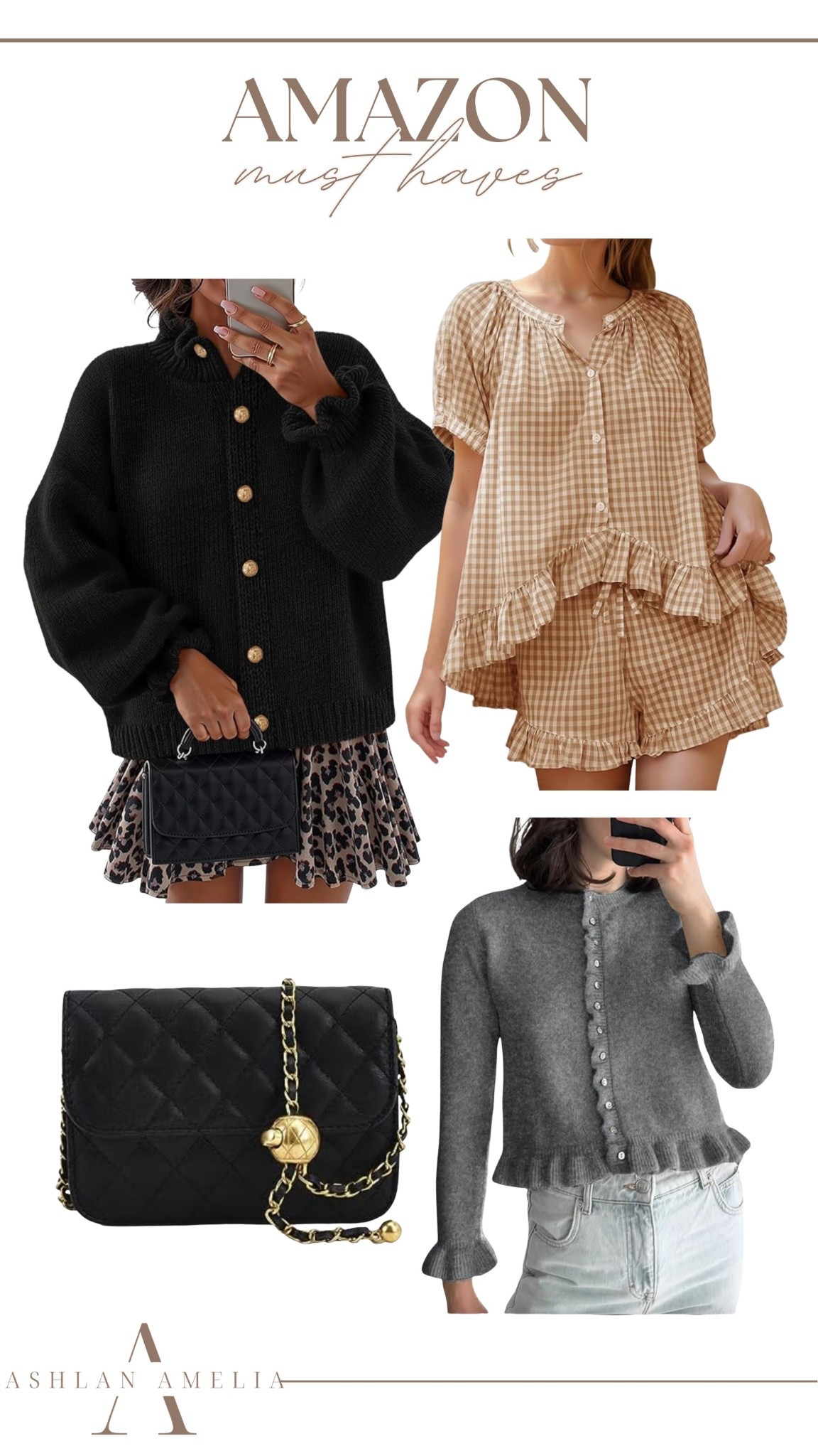 black cardigan, gingham pajamas, black handbag, grey cardigan, fall outfit, chic outfit 

#LTKFindsUnder100 #LTKStyleTip #LTKSeasonal