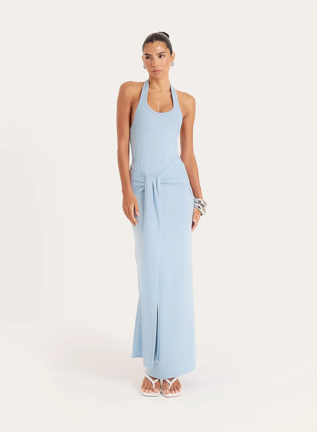 Women's Blue Halterneck Belt Detail Maxi Dress | Tilda | 4th & Reckless | 4th & Reckless