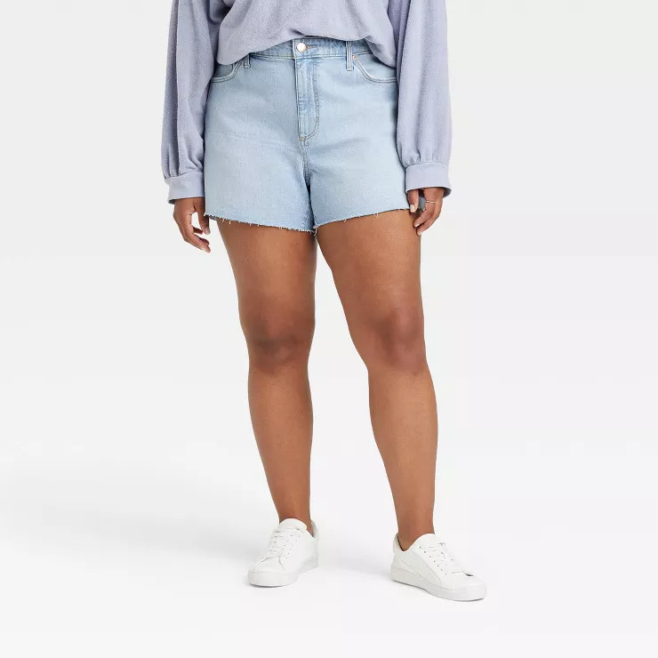 Women's Plus Size High-Rise Vintage Midi Jean Shorts - Universal Thread™ Light Blue 24W | Target