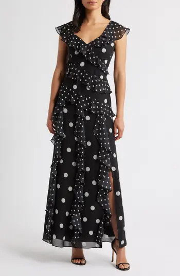 Eliza J Mixed Polka Dot Maxi Dress in Black at Nordstrom Rack, Size 4 | Nordstrom Rack