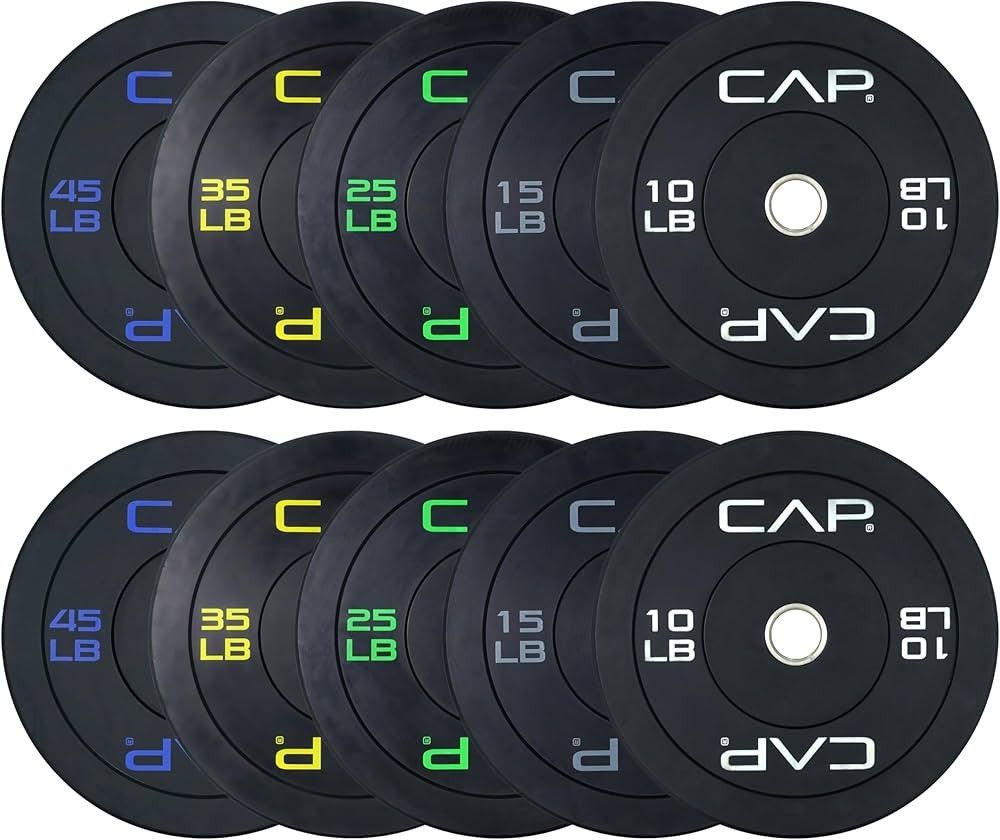 CAP Barbell 2-Inch Olympic Bumper Plate Weight Set with 6 Post Rack | 100-370 lbs | Multiple Opti... | Amazon (US)