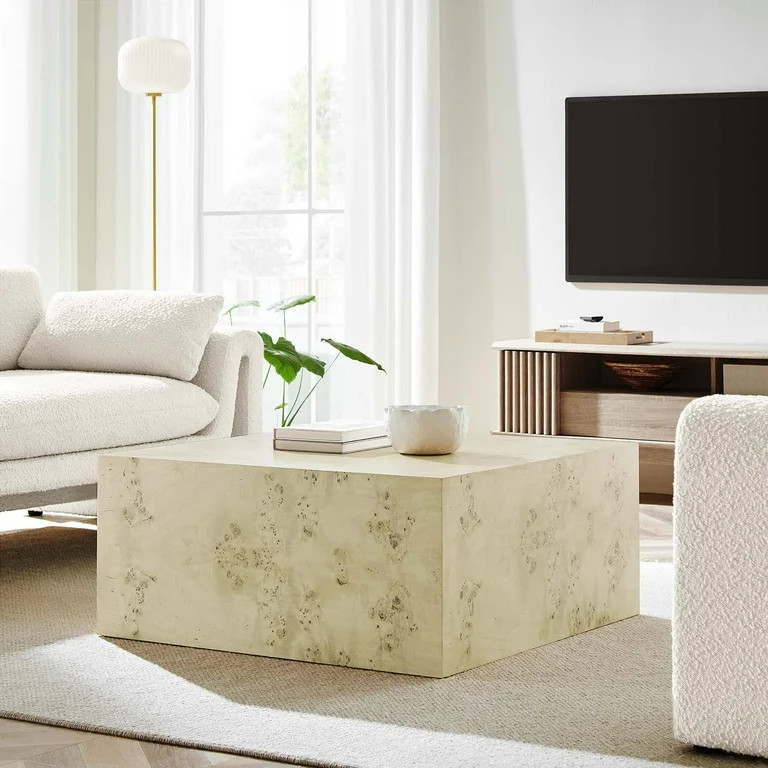 Modway Cosmos 36" Square Burl Wood Coffee Table in Bleached Burl | Walmart (US)