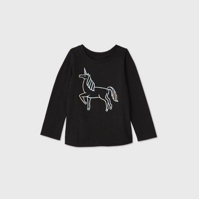 Toddler Girls' Unicorn with Shine Long Sleeve T-Shirt - Cat & Jack™ Black | Target