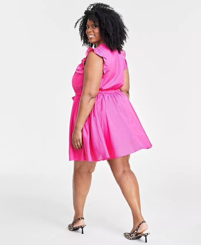Trendy Plus Size Flutter-Sleeve Shirtdress, Created for Macy's | Macy's