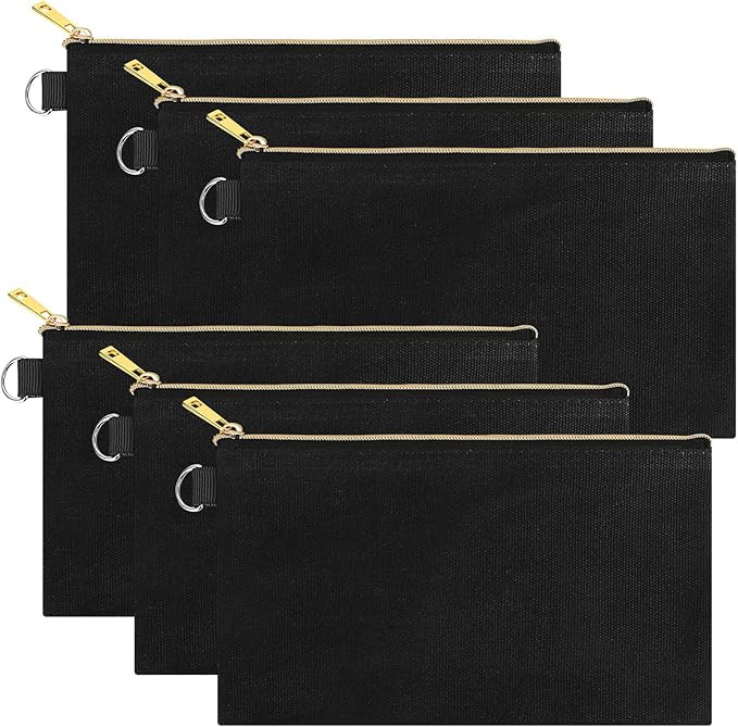 Aspire 6-Pack Canvas Makeup Bags, Blank Cotton Zipper Bags for DIY Craft, 7-3/4 x 4-1/2 Inch (Bla... | Amazon (US)