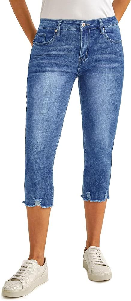 luvamia Jean Capri Pants for Women High Waisted Ripped Skinny Jeans Stretchy Denim Capris Cropped... | Amazon (US)