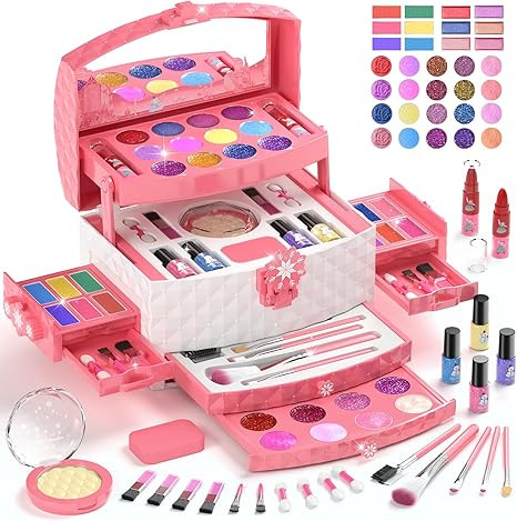 PERRYHOME Kids Makeup Set for Girl 56 Pcs Washable Real Cosmetic, Safe & Non-Toxic Frozen Toys To... | Amazon (US)