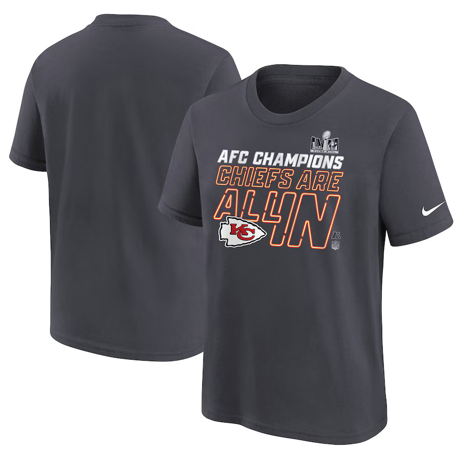 Youth Kansas City Chiefs  Nike Anthracite 2023 AFC Champions Locker Room Trophy Collection T-Shir... | NFL Shop
