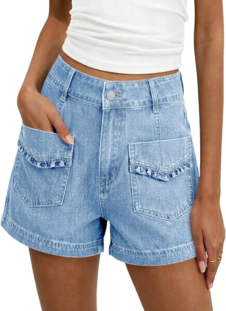 Cicy Bell Womens High Waisted Jean Shorts Summer Baggy Wide Leg Vintage Denim Shorts with Ruffle ... | Amazon (US)