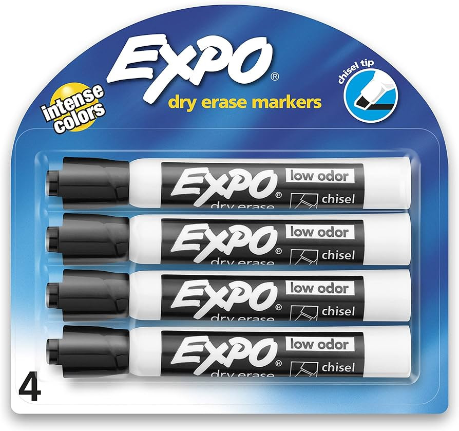 EXPO Low Odor Dry Erase Markers, Chisel Tip, Black, 4 Count | Amazon (US)