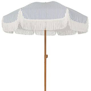 7 ft. Metal Beach Umbrella in Navy Blue Stripes with Tassel TG-10013 - The Home Depot | The Home Depot