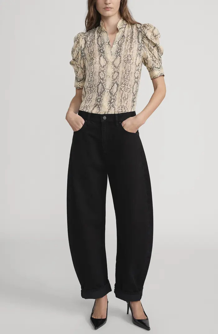 The Gillian Snake Print Puff Sleeve Silk Top | Nordstrom