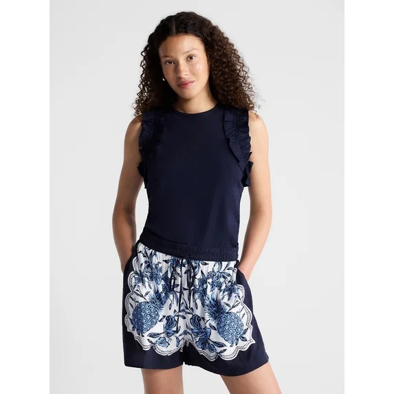 Free Assembly Women's and Women's Plus Ruffle Trim Mixy Tank Top, Sizes XS-4X | Walmart (US)
