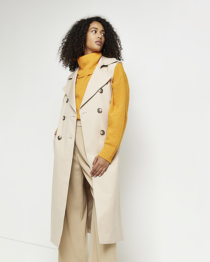 Beige sleeveless longline trench coat | River Island (UK & IE)