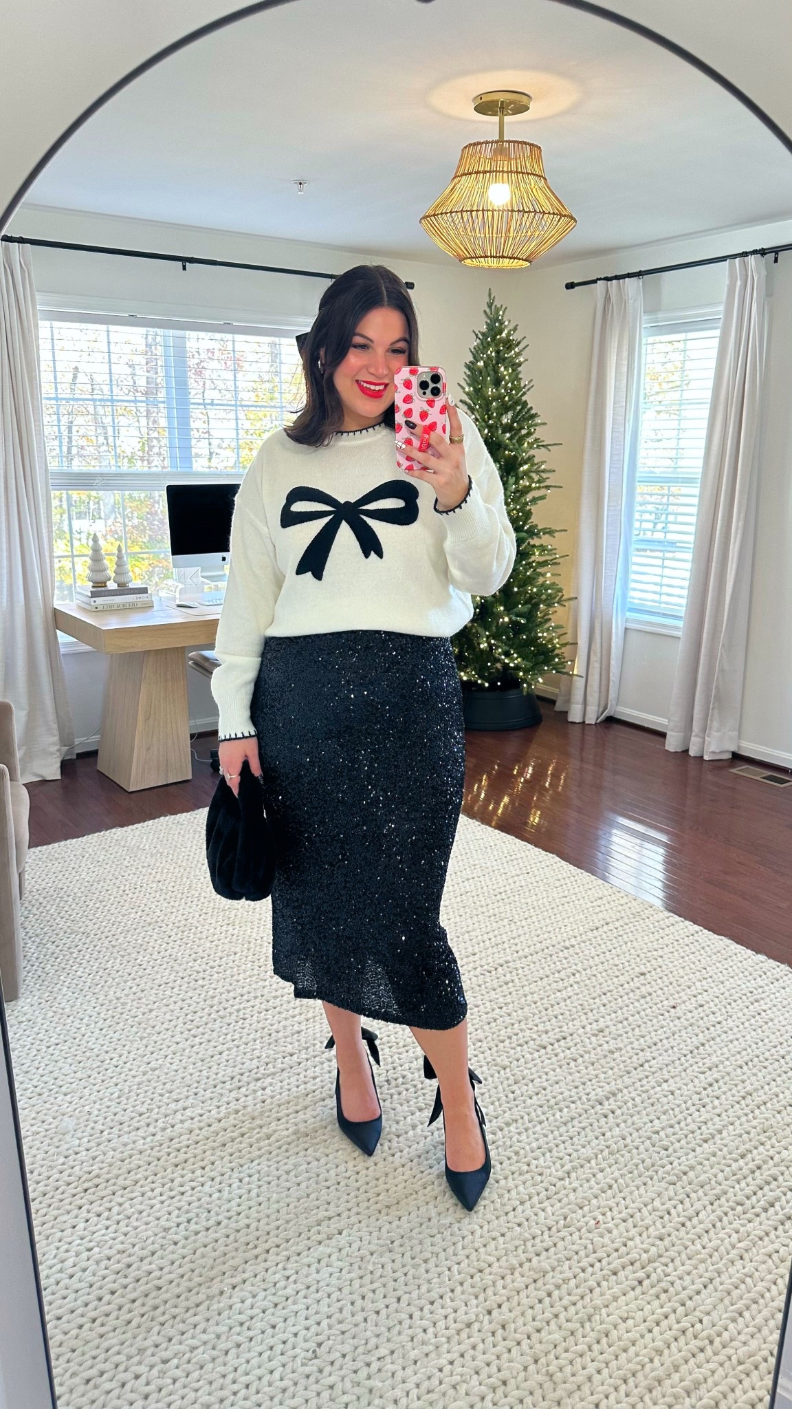 Midsize holiday outfit! You can never go wrong with sequin skirt for the holidays!! And I love this one paired with this adorable bow sweater 🥺 its giving cute + cozy but festive 🎄 

Skirt + sweater - size xl *you can save on them with the code : KELLY15 
Robe - xl 
Bralette - size xl *you can save with code:  KELLYTK20 
Heels - 9.5 

Holiday outfit, holiday style, holiday fashion, midsize, midsize outfit 


#LTKTall #LTKMidsize #LTKHoliday