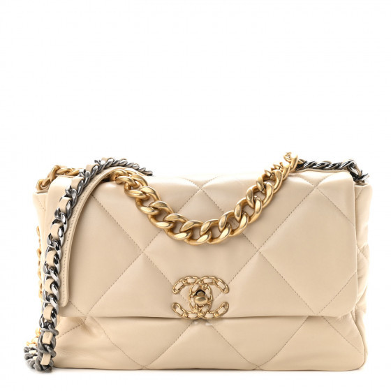 CHANEL Lambskin Quilted Large Chanel 19 Flap Beige | FASHIONPHILE | Fashionphile