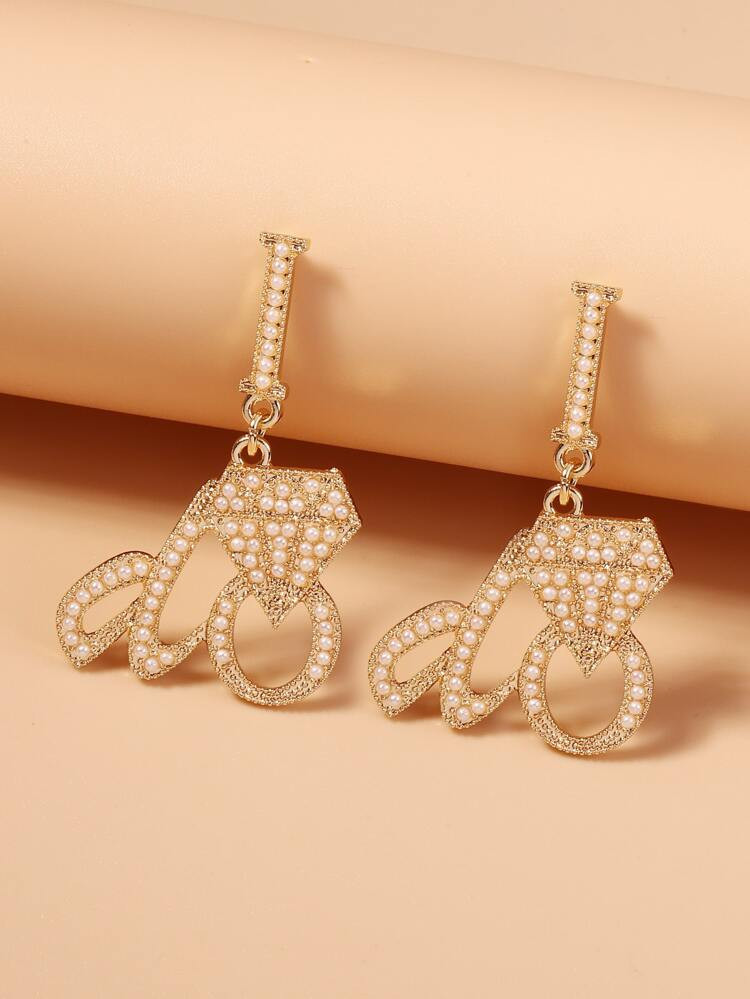 Faux Pearl Decor Diamond & Letter Drop Earrings | SHEIN