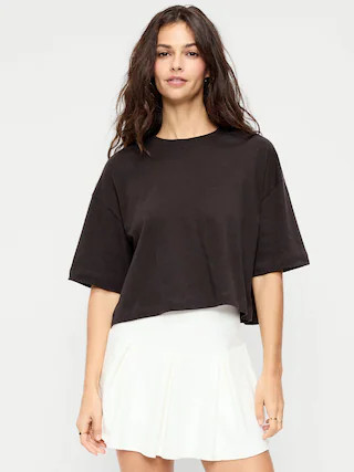 Vintage Crew-Neck Oversized Crop T-Shirt | Old Navy (US)
