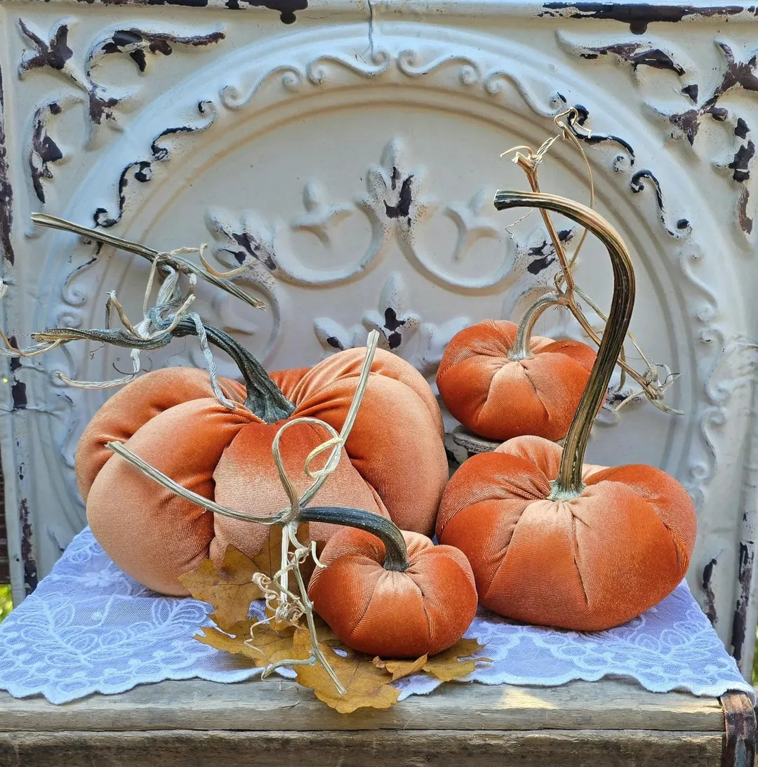 Velvet Pumpkins With Real Dried Pumpkin Stems-pumpkin ORANGE; 20 Colors in Six Sizes. 10 Percent ... | Etsy (US)