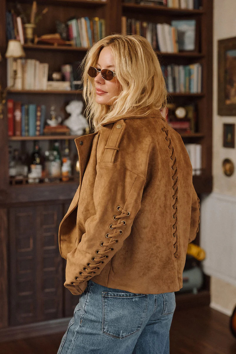 Camden Cognac Vegan Suede Jacket | 12th Tribe