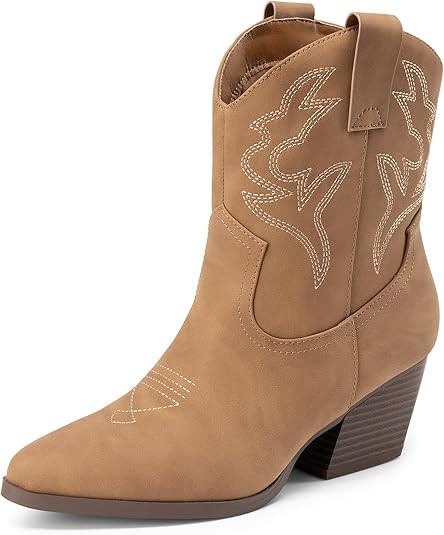 DREAM PAIRS Women's Cowboy Cowgirl Boots Embroidered Stitched Short Western Boots Low Chunky Heel... | Amazon (US)