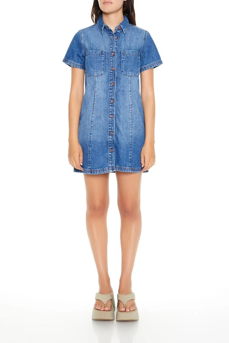 Women's Denim Mini Dress in Medium Denim, XS | Forever 21