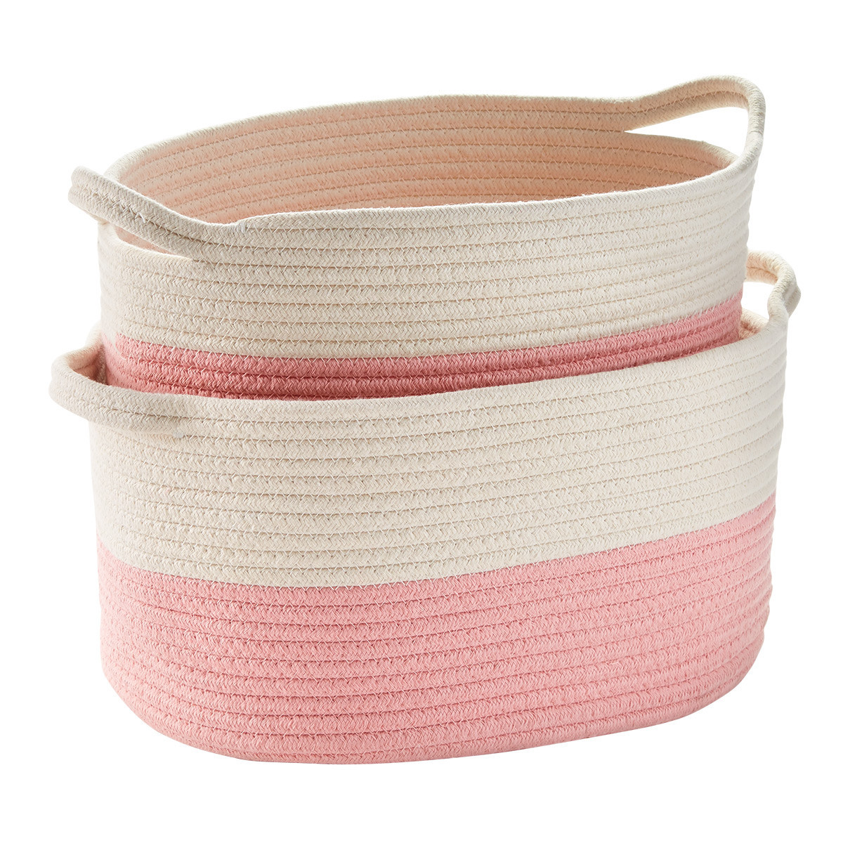 Cotton Rope Oval Bins with Handles Set of 2 | The Container Store