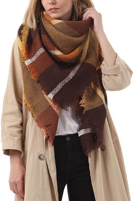 Women's Fall Winter Scarf Classic Tassel Plaid Scarf Warm Soft Chunky Large Blanket Wrap Shawl Sc... | Amazon (US)