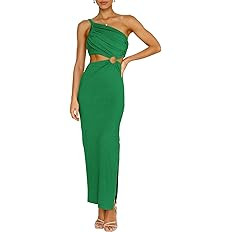 ANRABESS Women Summer One Shoulder Sleeveless Maxi Dress Cutout Sexy Bodycon Semi Formal Dinner D... | Amazon (US)