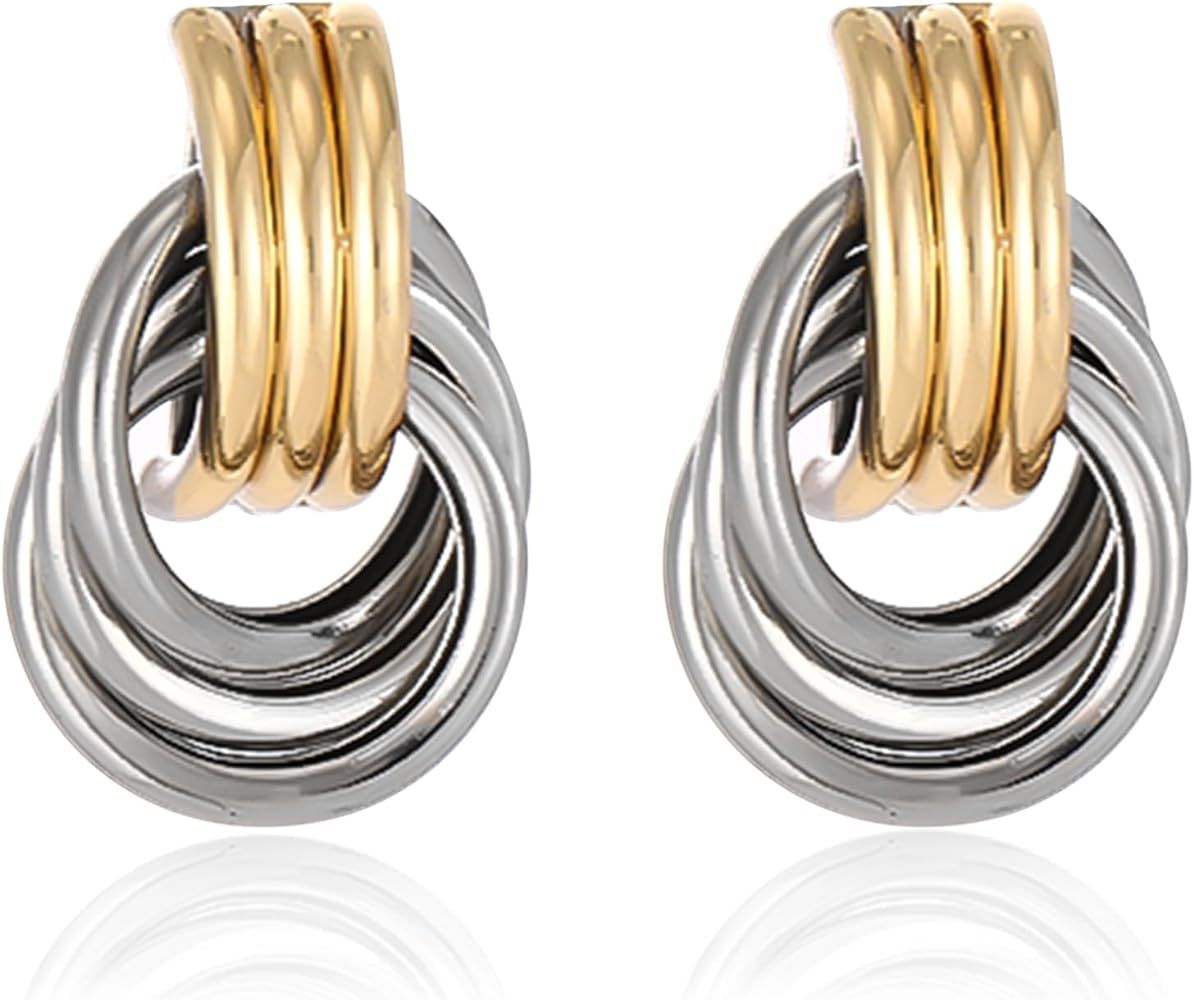 Chunky Gold Knot Heart Earrings for Women Minimalist Drop Statement Earrings Trendy Link Earring ... | Amazon (US)