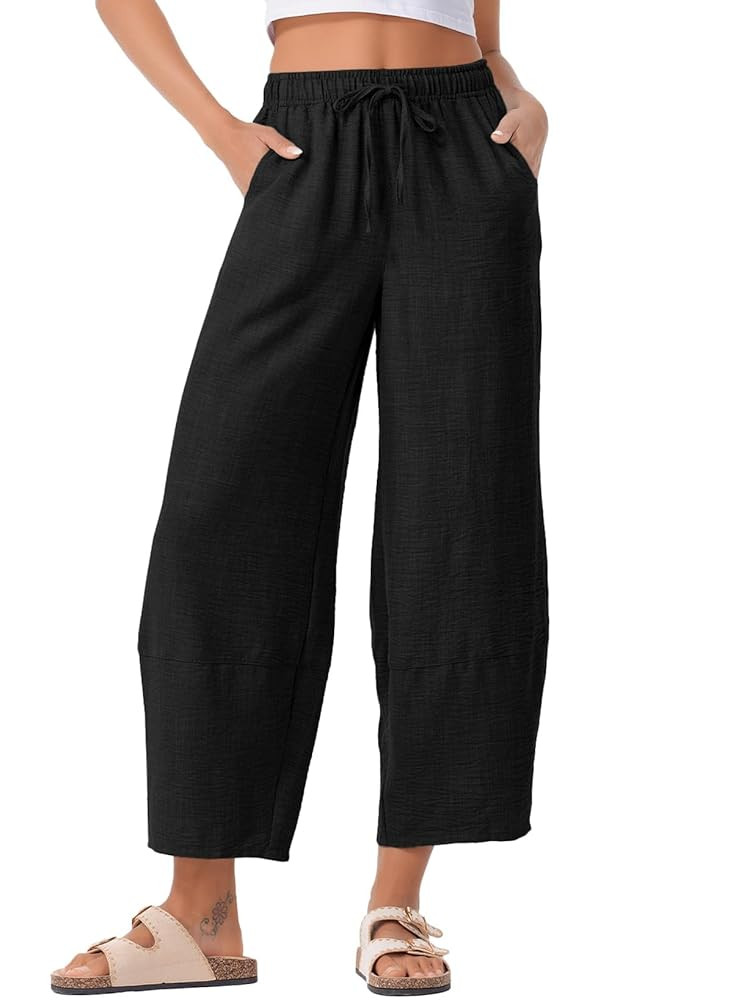 EVALESS Womens Baggy Wide Leg Pants Casual Drawstring Elastic Waisted Palazzo Harem Trousers with... | Amazon (US)