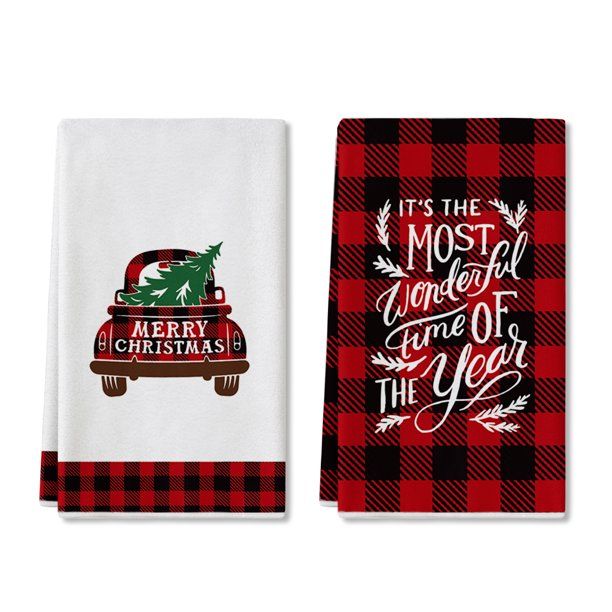 Artoid Mode Track Tree Christmas Kitchen Dish Towels 2-Pack 18 x 26 Buffalo Plaid - Walmart.com | Walmart (US)