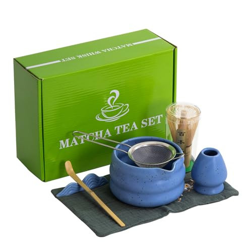 7Pcs Japanese Matcha Tea Set, Matcha Kit with Matcha Bowl (with Pouring Spout), Matcha Whisk, Whisk Holder, Strainer - Elegant Matcha Set for Gifting and Personal Use, Gift Box Packaging (blue) | Amazon (US)