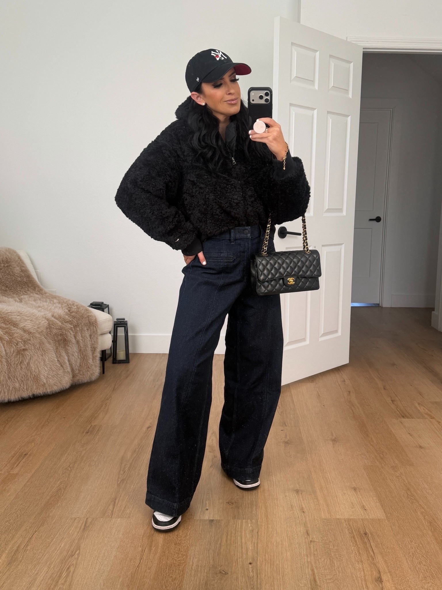 SPANXshape™ Authentic 360 Wide Leg Trouser Jeans wearing size medium now 20% off with code LTKSPRING  Sportswear Essential Fur Bomber Jacket wearing size medium. 