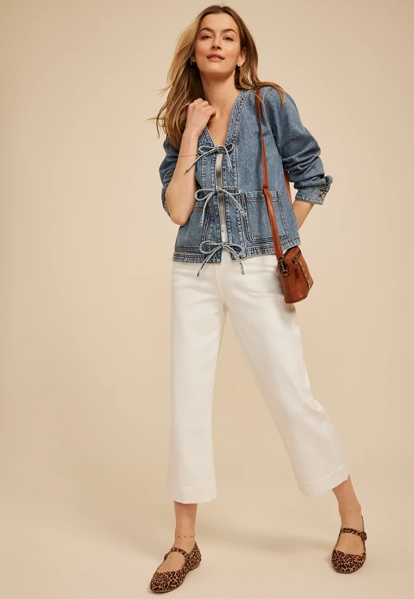 Triple Tie Front Denim Jacket | Maurices