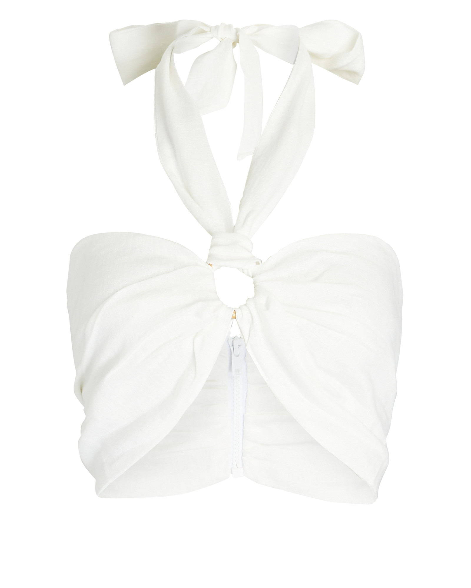 JUST BEE QUEEN Carolina Linen Halter Crop Top, White M | INTERMIX